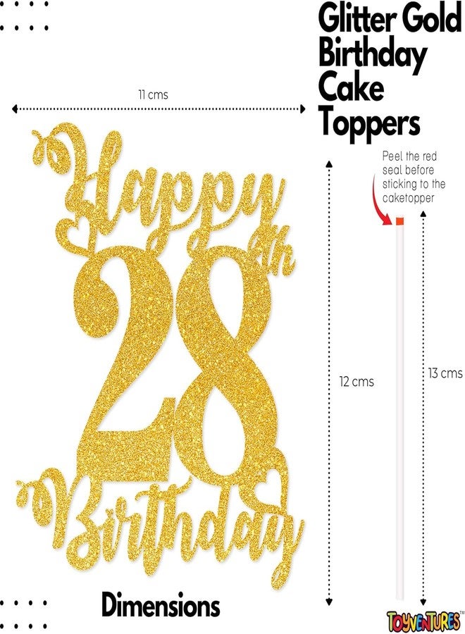 TrifleArte Happy 28th Birthday Cake Topper | Glitter Gold Cake Topper for Birthday | Reusable & Elegant Cake Décor for Girls, Boys, Adults | Pre-Assembled Cake Decoration Topper - Image 3