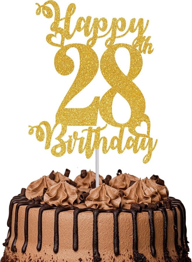 TrifleArte Happy 28th Birthday Cake Topper | Glitter Gold Cake Topper for Birthday | Reusable & Elegant Cake Décor for Girls, Boys, Adults | Pre-Assembled Cake Decoration Topper - Image 1