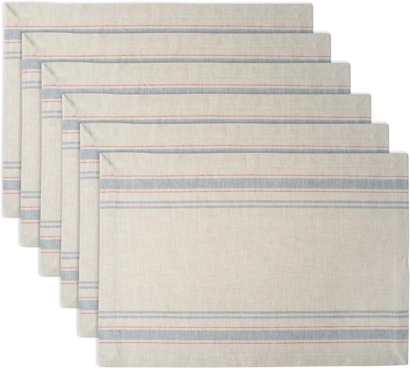 DII 100% Cotton Machine Washable, Everyday French Placemat for Dinner Parties, Summer & Outdoor Picnics, Set of 6 Set, Gray Stripes - Image 1