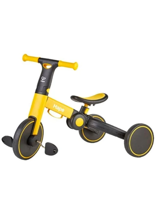 Hape Hape Double-fun Transforming Rider Balance Bike & Tricycle – Yellow | Foldable Ride-On with Removable Pedals & Lockable Wheels for Toddlers | Lightweight Indoor & Outdoor Learning Bike, Age 18M+