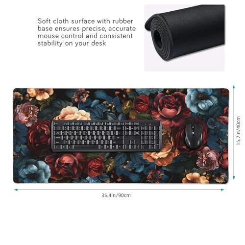 KOBWOPI 35.4 x 15.7 in, Waterproof XXL Large Mouse Pad for Desk, Extended Keyboard Mouse Mat for Computer Office, Big Laptop Mouse pad, Gaming Pc-Vintage Chic Rose Flowers - Image 2