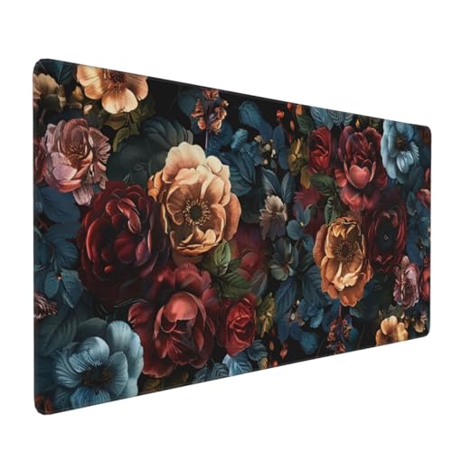 KOBWOPI 35.4 x 15.7 in, Waterproof XXL Large Mouse Pad for Desk, Extended Keyboard Mouse Mat for Computer Office, Big Laptop Mouse pad, Gaming Pc-Vintage Chic Rose Flowers - Image 1