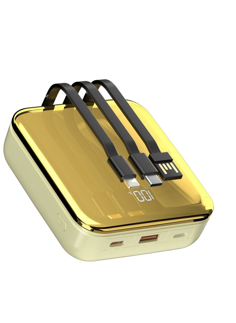 porodo - Compact Power Bank 20000mAh with Built-in Cable USB-A, Type-C and Lightning /Fast Charger Powerbank 20000 mAh- Gold - Image 1