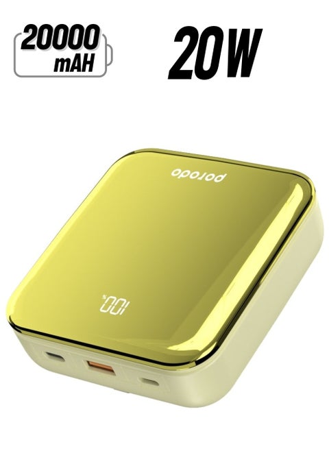 Compact Power Bank 20000mAh with Built-in Cable USB-A, Type-C and Lightning /Fast Charger Powerbank 20000 mAh- Gold