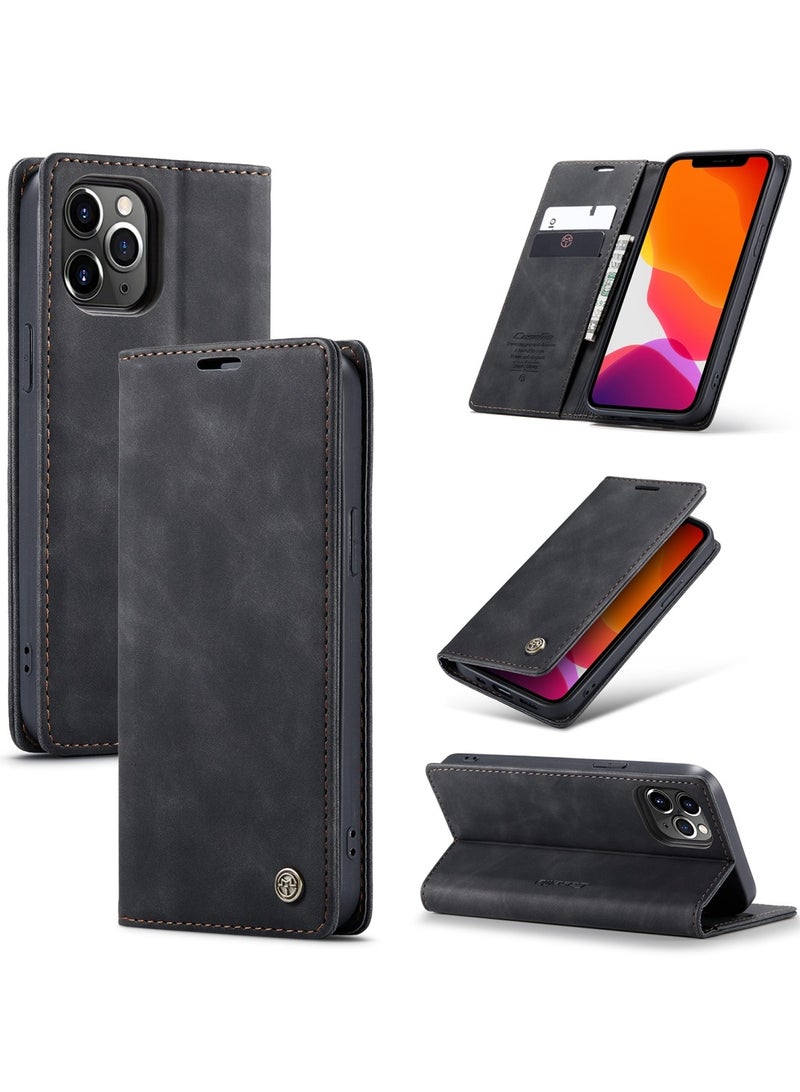 CaseMe Phone Case Luxury PU Leather Design 013 Flip Cover Card Slot Holder Cover For IPhone 12 Pro Max (Black)  - Image 1