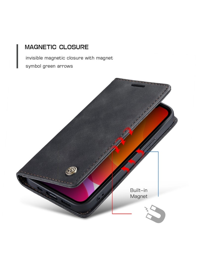 CaseMe Phone Case Luxury PU Leather Design 013 Flip Cover Card Slot Holder Cover For IPhone 12 Pro Max (Black)  - Image 5