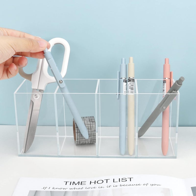 Uquelic Acrylic Pen Holder - Clear Pencil Holder Desk Organiser Makeup Brush Holder Pen Pot Organiser for Office School Household Supplies (22.5 x 7.6 x 9.5 cm) - Image 4