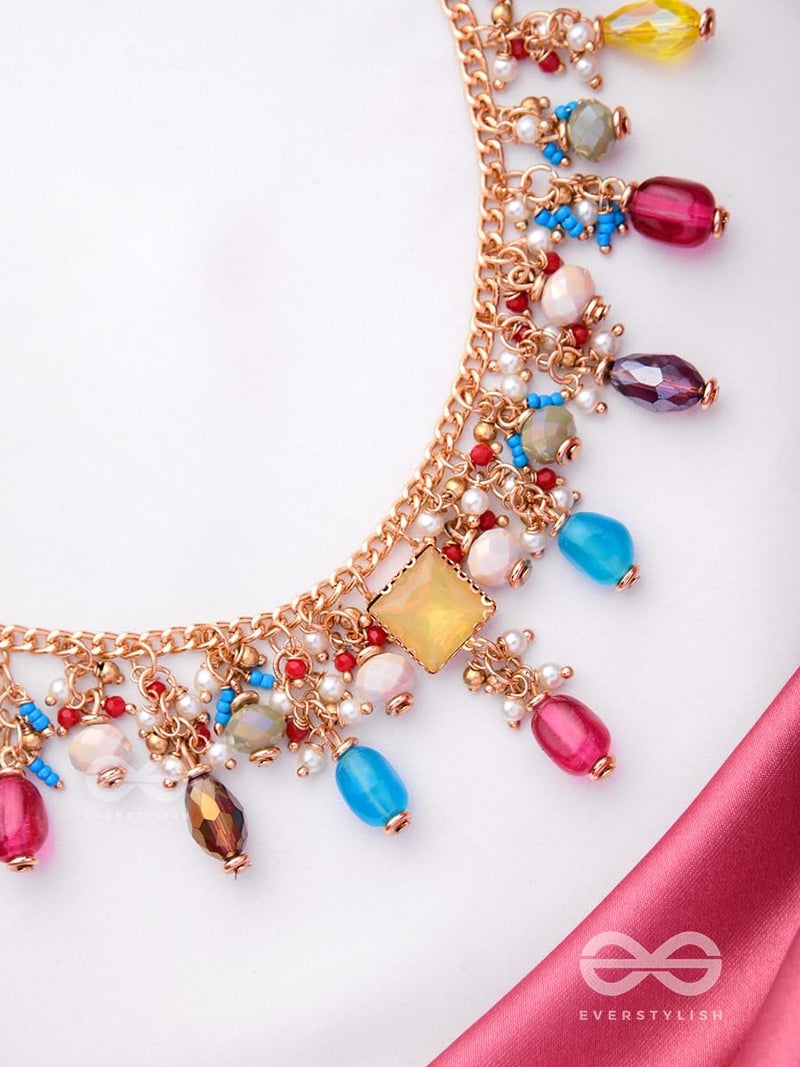 SANJOYA by EVERSTYLISH Embellished Necklace for Women | Golden Multicolor Beaded Statement Neckpiece | Ethnic Jewelry for Weddings, Festivals & Special Occasions - Image 2