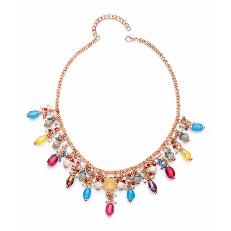 SANJOYA by EVERSTYLISH Embellished Necklace for Women | Golden Multicolor Beaded Statement Neckpiece | Ethnic Jewelry for Weddings, Festivals & Special Occasions - Image 5