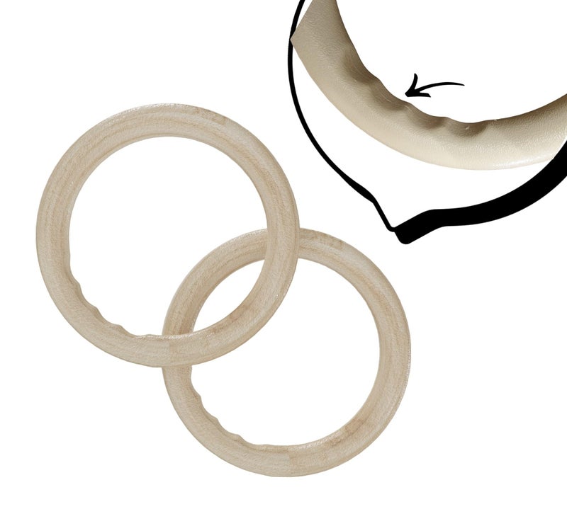TechHark Gymnastic ABS Rings for Cross Fitness Functional Training, with Finger Grip, Beige, 2 Pair - Image 1