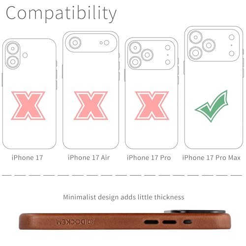 Dockem Genuine Leather Case for iPhone 17 Pro Max Compatible with MagSafe, with Capacitive Camera Control Button (MSGL, Brown) - Image 2