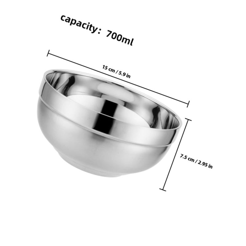 2 Pack Stainless Steel Mixing Bowls 700ml Heat Resistant For Soup Noodle Salad - Image 3