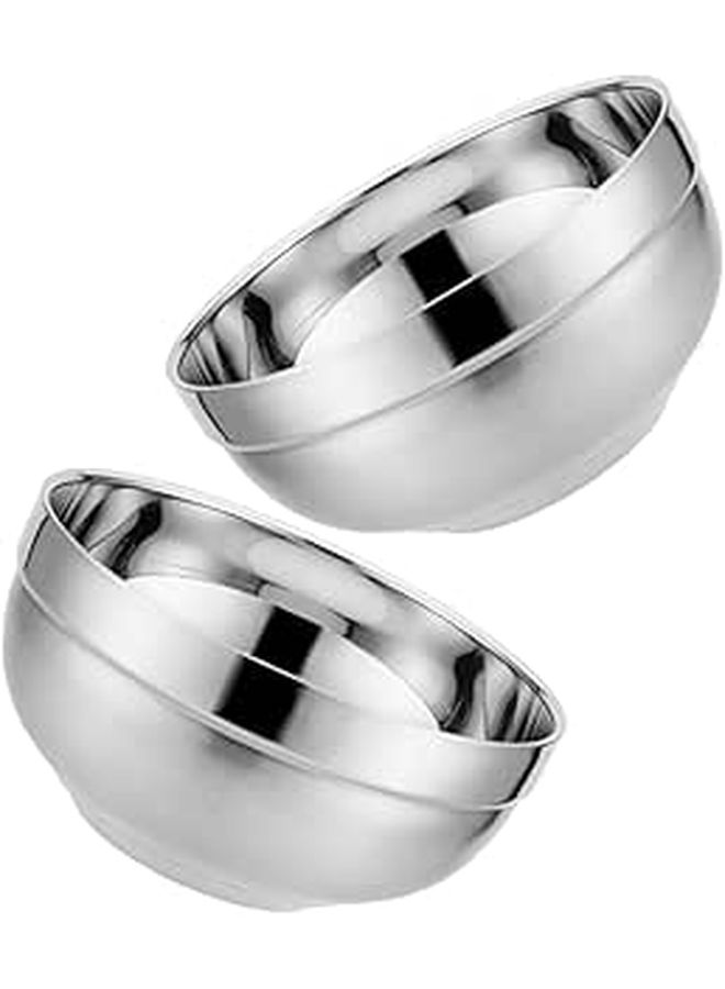 2 Pack Stainless Steel Mixing Bowls 700ml Heat Resistant For Soup Noodle Salad - Image 1