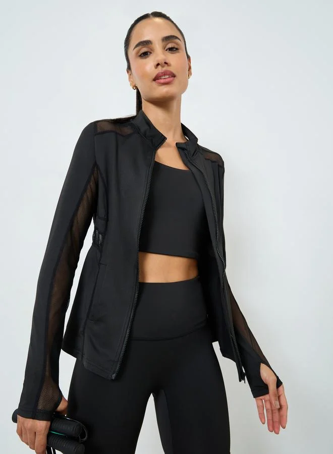 Open Net Mesh Insert Pocket Zipped Thumbhole Jacket