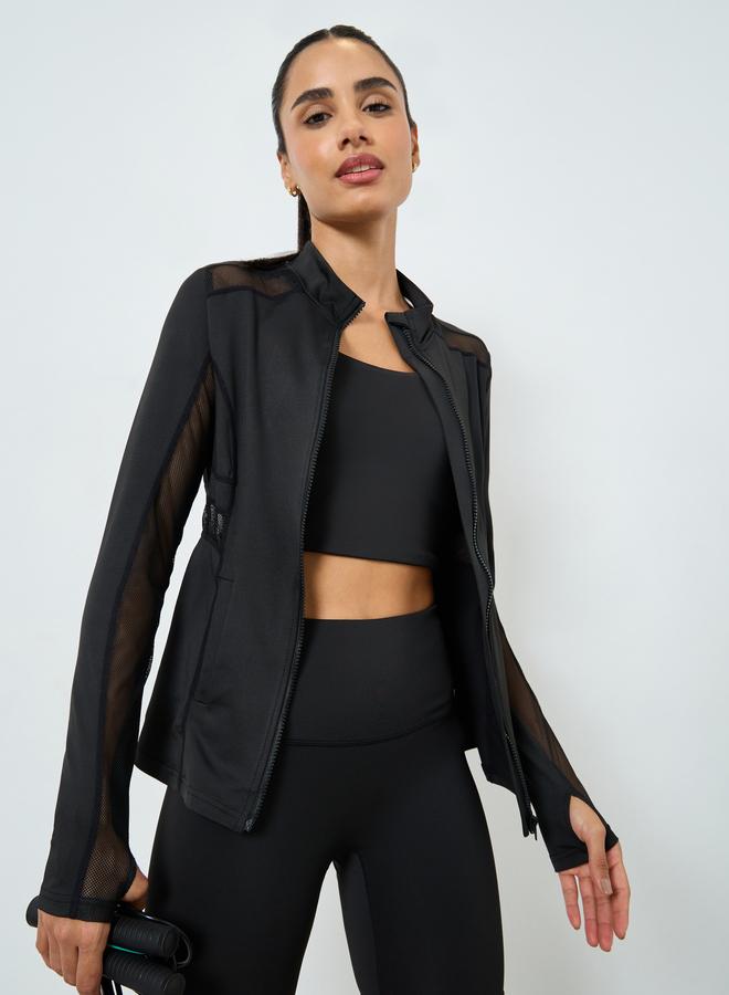 Styli Active Open Net Mesh Insert Pocket Zipped Thumbhole Jacket - Image 1