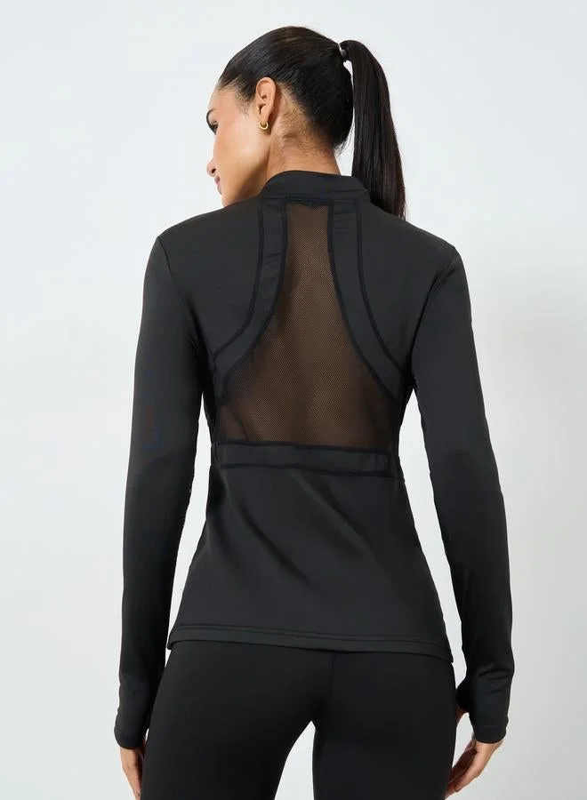 Styli Active  Open Net Mesh Insert Pocket Zipped Thumbhole Jacket for Women | Best Price UAE