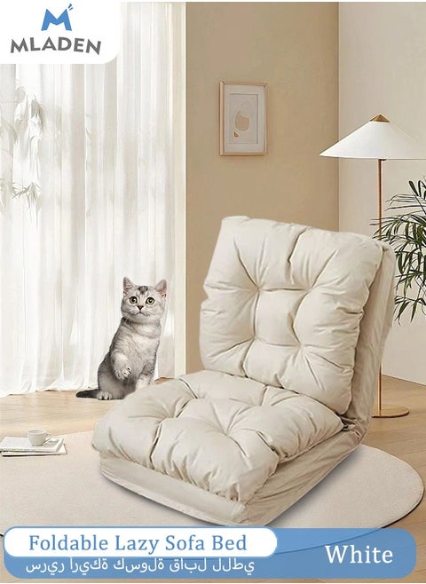 Foldable Lazy Sofa Sleeper Bed 5-Position Adjustable,3 in 1 Convertible Sofa Sleeper,No-wash Technical Cloth Cover, Floor Gaming Sofa Couch for Bedroom/Living Room/B White-120CM