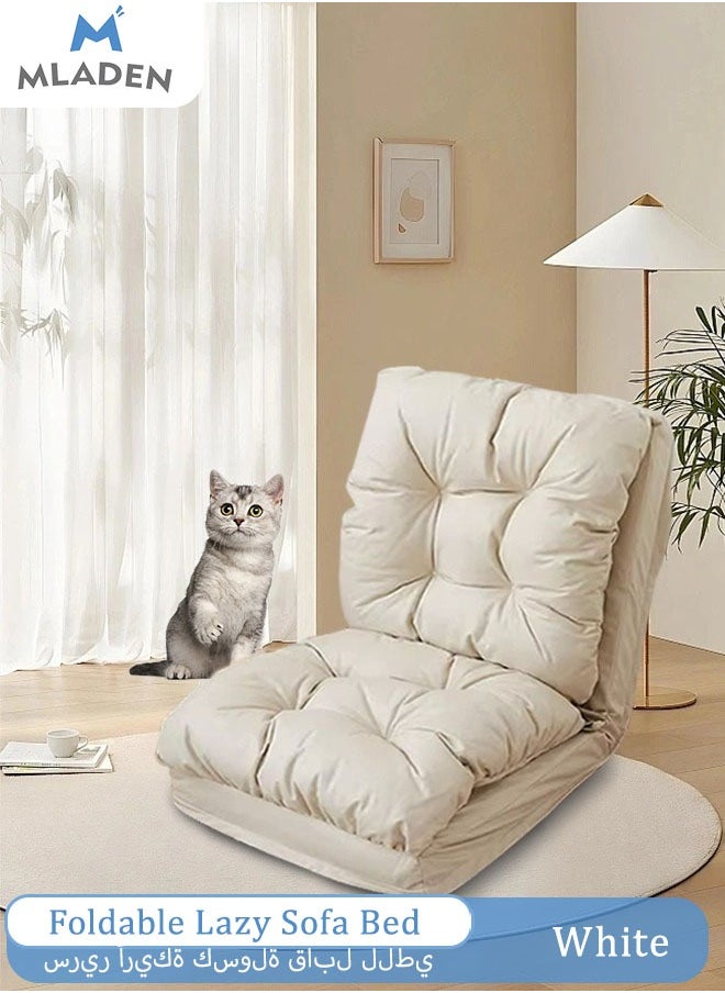 MLADEN - Foldable Lazy Sofa Sleeper Bed 5-Position Adjustable,3 in 1 Convertible Sofa Sleeper,No-wash Technical Cloth Cover, Floor Gaming Sofa Couch for Bedroom/Living Room/B White-120CM - Image 1
