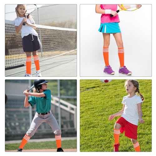 Dxhycc 3 Pairs Kids Soccer Socks Striped Knee High Baseball Softball Athletic Socks for Youth Boys Girls - Image 2