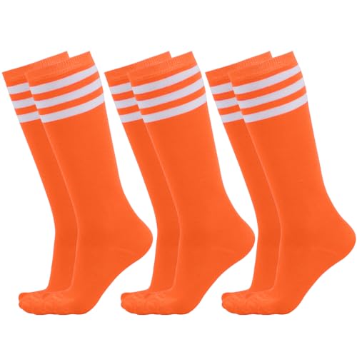 Dxhycc 3 Pairs Kids Soccer Socks Striped Knee High Baseball Softball Athletic Socks for Youth Boys Girls - Image 1