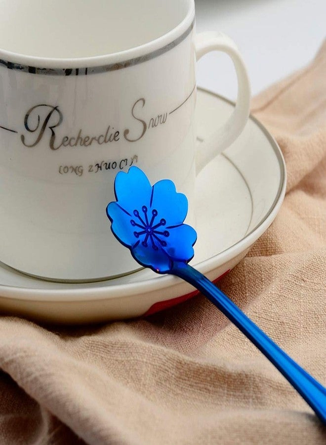 Litvibes Set of 4 Stainless Steel Creative Tableware Flower Dessert Spoon,Coffee,Sugar,Mixing,Tea,Stirring,Cake & Ice Cream Spoon,Stir bar Set - Blue (Random) - Image 4