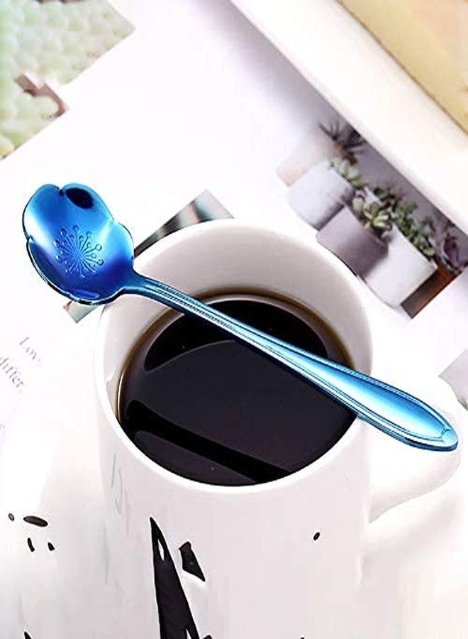 Litvibes Set of 4 Stainless Steel Creative Tableware Flower Dessert Spoon,Coffee,Sugar,Mixing,Tea,Stirring,Cake & Ice Cream Spoon,Stir bar Set - Blue (Random) - Image 3