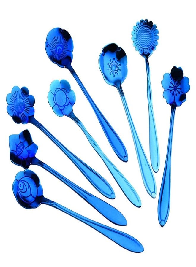 Litvibes Set of 4 Stainless Steel Creative Tableware Flower Dessert Spoon,Coffee,Sugar,Mixing,Tea,Stirring,Cake & Ice Cream Spoon,Stir bar Set - Blue (Random) - Image 1