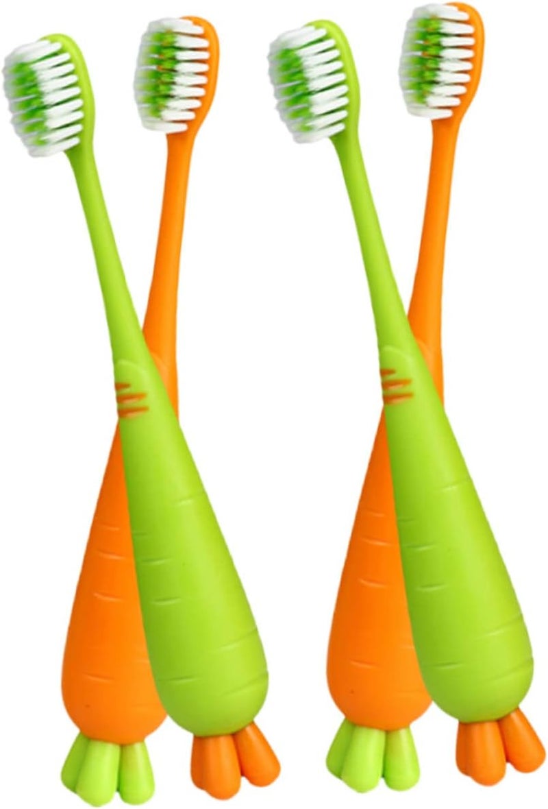 Boys and Girls Toothbrush Set 4 Pack Soft Bristles Animal Carrot Design - Image 1