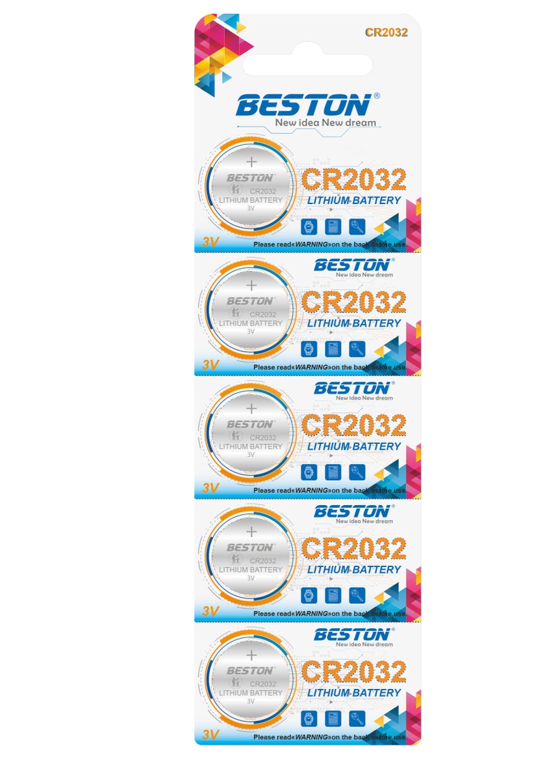 Beston Lithium Battery CR-2032 5 PCS: Pack of five lithium batteries with CR-2032 specifications, suitable for various devices. - Image 1