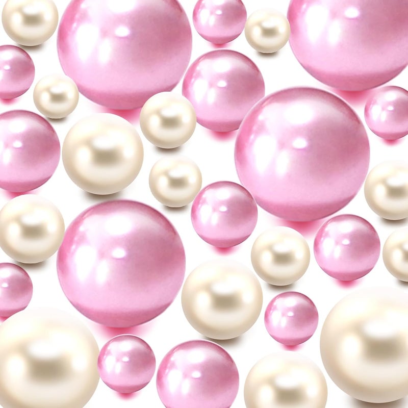 Zsynka 200 Pieces Floating NO Hole Pearls and 10000 Pieces Transparent Water Gels,Floating Pearls for Vases,Pearl Decor,Pearl Decor for Home Weddings Table Party Decor,10/14/ 20mm (Creamy White,Pink) - Image 1