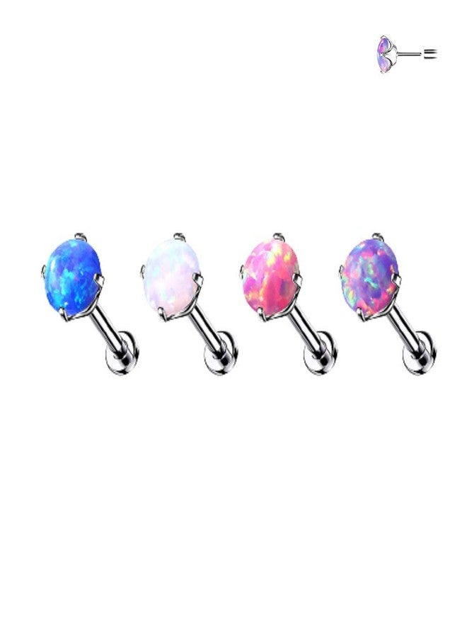 Pierced Owl 16-20GA G23 Implant Grade Titanium Threadless Push-in Prong Set Synthetic Opal Barbell Stud (Purple, 16GA / 4mm Ball) - Image 2