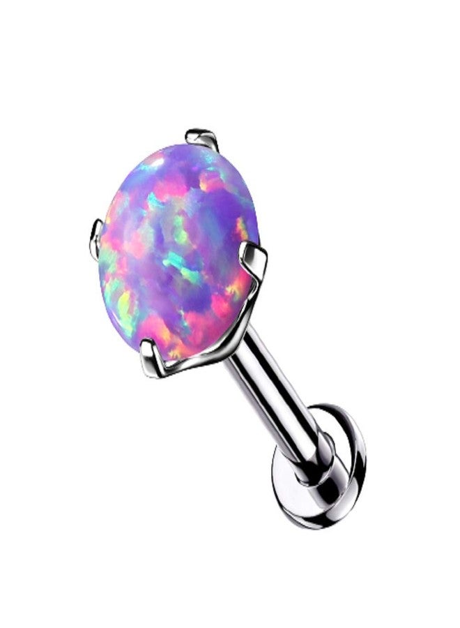 Pierced Owl 16-20GA G23 Implant Grade Titanium Threadless Push-in Prong Set Synthetic Opal Barbell Stud (Purple, 16GA / 4mm Ball) - Image 1