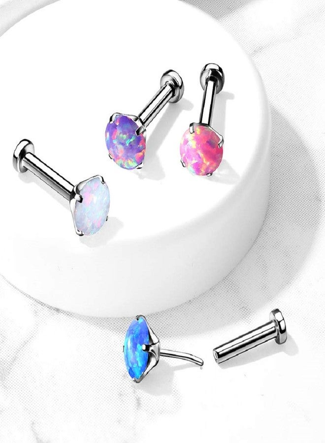 Pierced Owl 16-20GA G23 Implant Grade Titanium Threadless Push-in Prong Set Synthetic Opal Barbell Stud (Purple, 16GA / 4mm Ball) - Image 3