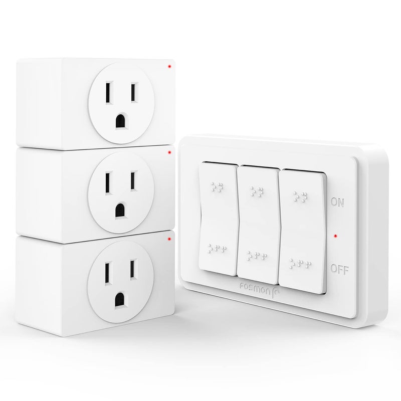 Fosmon Wireless Remote Control Outlet Plug Indoor  Battery Operated Light Switch With Braille On/Off Mark  For Lights  Christmas Tree  No Interference  15A/1875W  No Wiring & Expandable - 3 Pack - Image 1