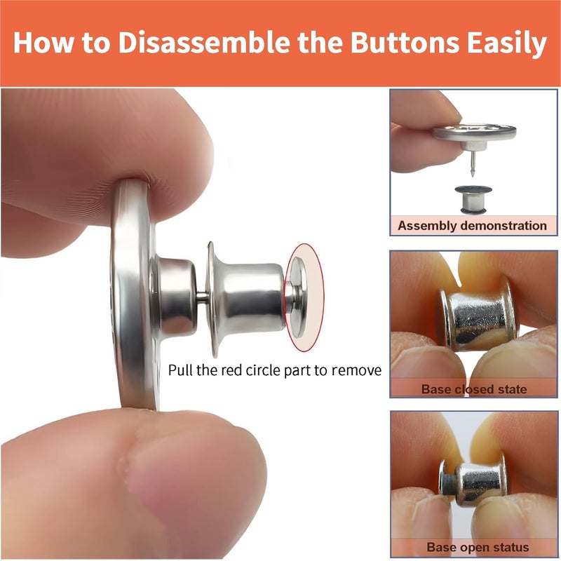 ZENGLU 8 Sets Jean Buttons pins No Sew Instant 17mm Replacement Button Adjustable Pants Buttons Kit - Image 3