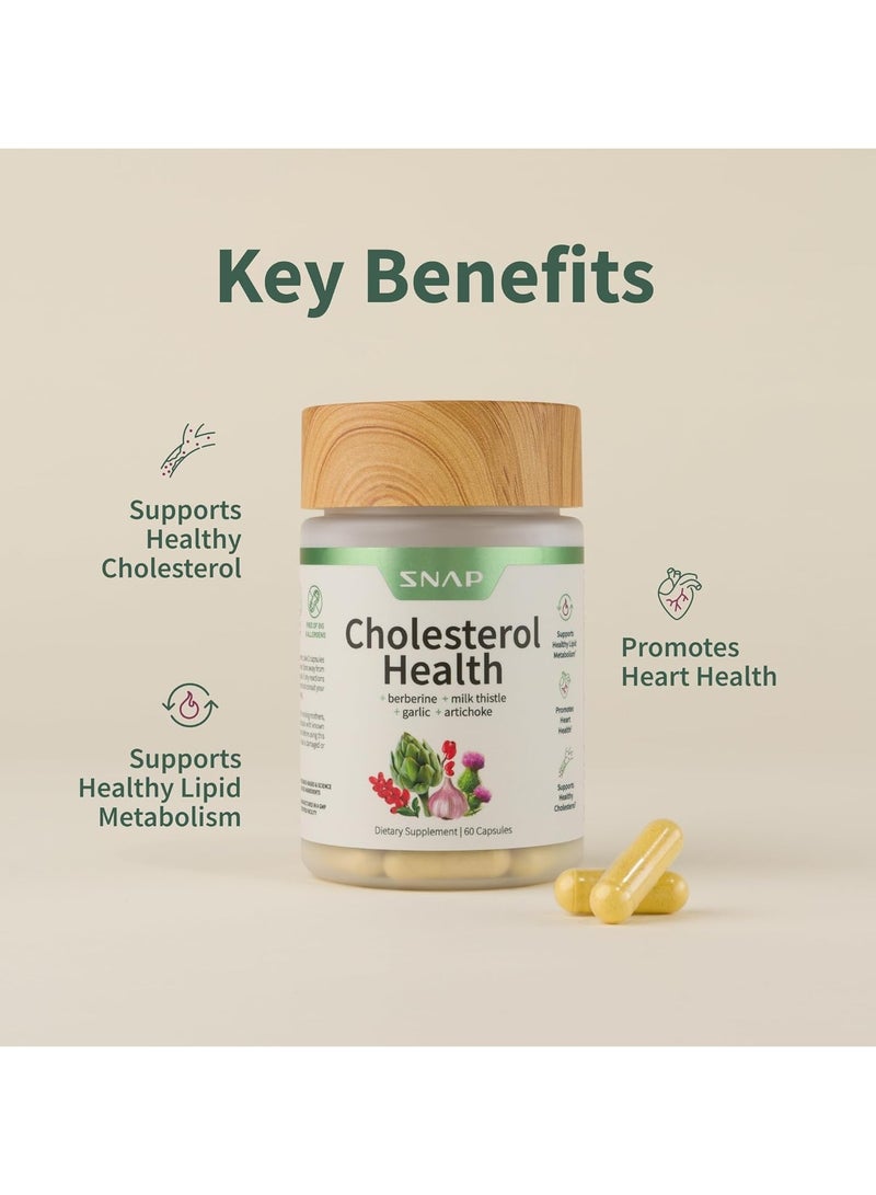 SNAP SUPPLEMENTS صحة الكوليسترول + البربرين + شوك الحليب + الثوم + الخرشوف - مكمل غذائي - يدعم مستويات الكوليسترول الصحية وصحة القلب الطبيعية، 60 كبسولة - Image 5