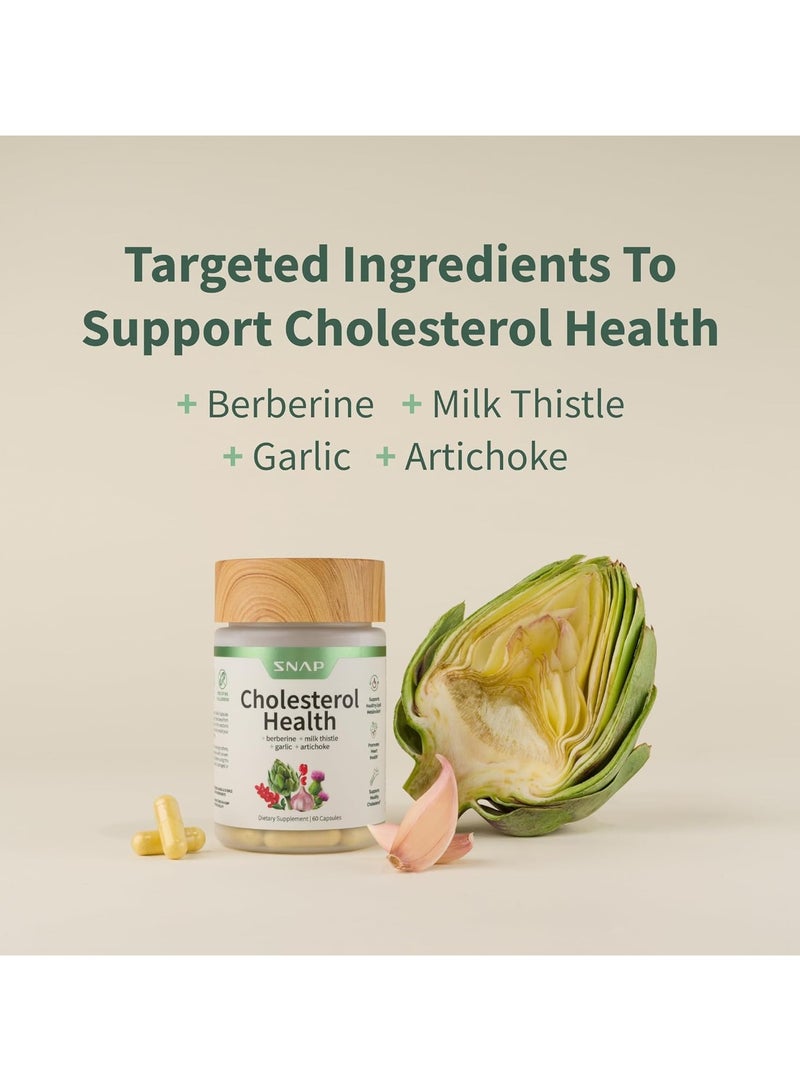 SNAP SUPPLEMENTS صحة الكوليسترول + البربرين + شوك الحليب + الثوم + الخرشوف - مكمل غذائي - يدعم مستويات الكوليسترول الصحية وصحة القلب الطبيعية، 60 كبسولة - Image 3