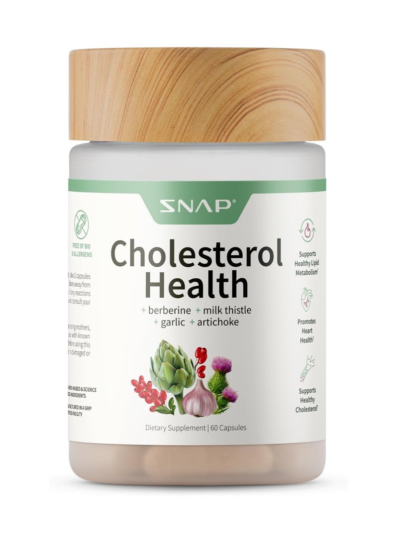SNAP SUPPLEMENTS صحة الكوليسترول + البربرين + شوك الحليب + الثوم + الخرشوف - مكمل غذائي - يدعم مستويات الكوليسترول الصحية وصحة القلب الطبيعية، 60 كبسولة - Image 1