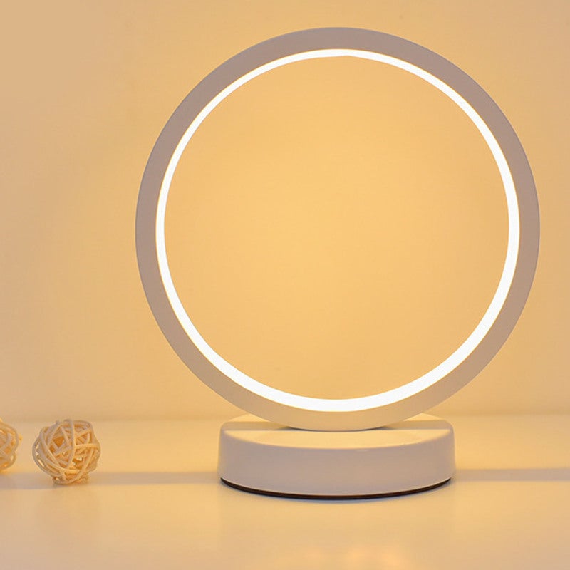مصباح طاولة دائري أبيض بتصميم شمالي بسيط LED مصباح بجانب السرير - مصباح ليلي موفر للطاقة ومريح للعينين وديكوري لغرفة النوم وغرفة المعيشة - Image 3