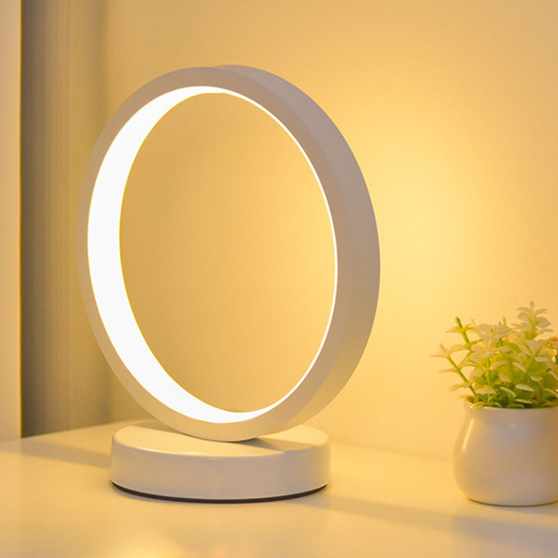مصباح طاولة دائري أبيض بتصميم شمالي بسيط LED مصباح بجانب السرير - مصباح ليلي موفر للطاقة ومريح للعينين وديكوري لغرفة النوم وغرفة المعيشة - Image 4