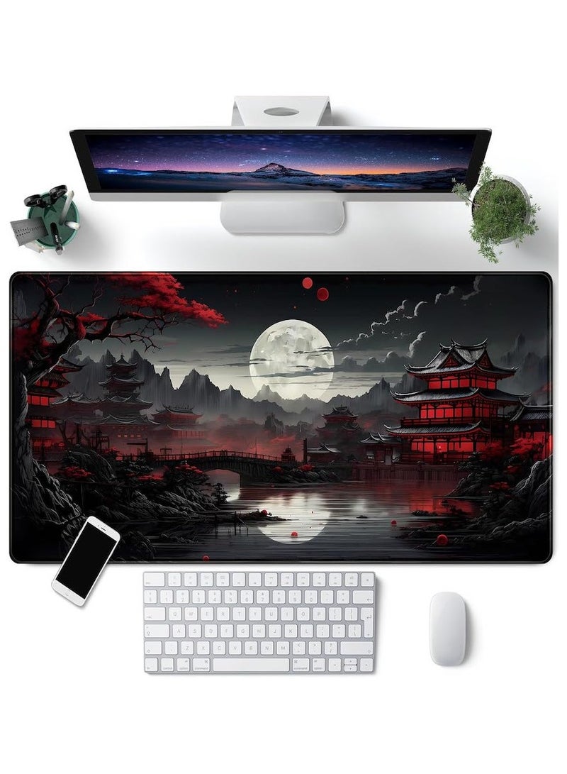Large Mouse Pad 800mmx400mmx3mm, Non-slip Waterproof Gaming Mouse Pad, Japanese Desk Mat, Riverside Full Moon Desk Pad Extended XXL Keyboard Pad,Laptop Computer Mouse Keyboard Mat for Office Desk Decor - Image 1