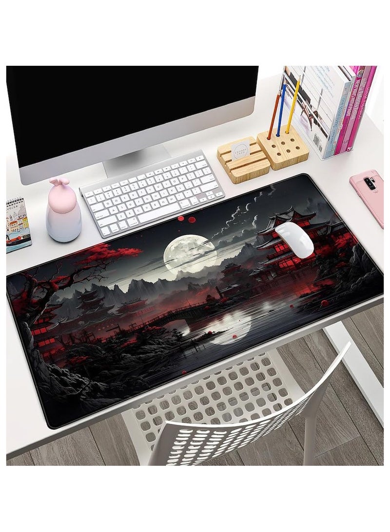 Large Mouse Pad 800mmx400mmx3mm, Non-slip Waterproof Gaming Mouse Pad, Japanese Desk Mat, Riverside Full Moon Desk Pad Extended XXL Keyboard Pad,Laptop Computer Mouse Keyboard Mat for Office Desk Decor - Image 2
