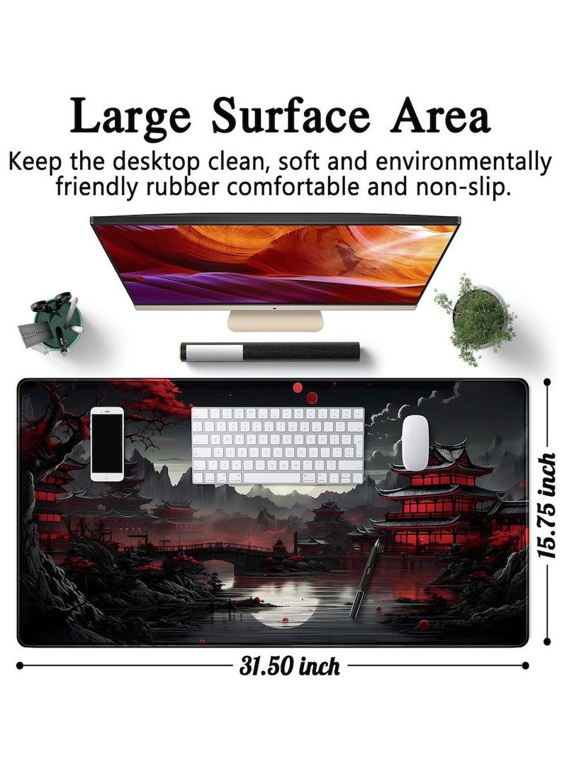 Large Mouse Pad 800mmx400mmx3mm, Non-slip Waterproof Gaming Mouse Pad, Japanese Desk Mat, Riverside Full Moon Desk Pad Extended XXL Keyboard Pad,Laptop Computer Mouse Keyboard Mat for Office Desk Decor - Image 5