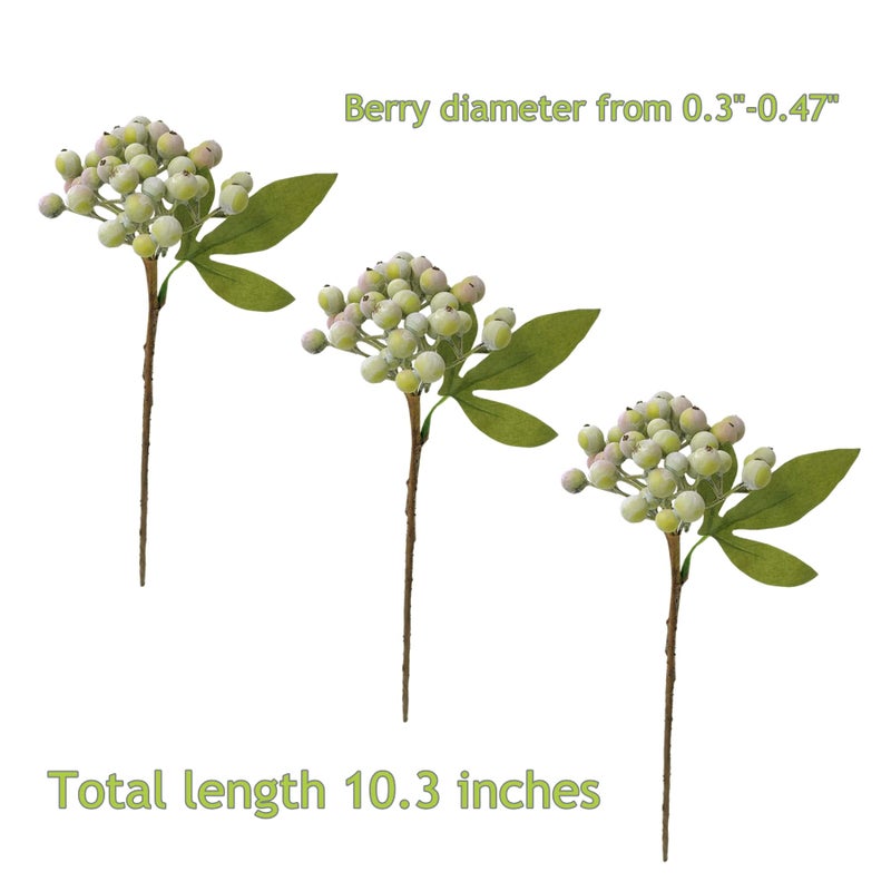 M2cbridge Pack of 6 Green Artificial Berry Stems Christmas Picks Wreath Ornament(Frost Green) - Image 3