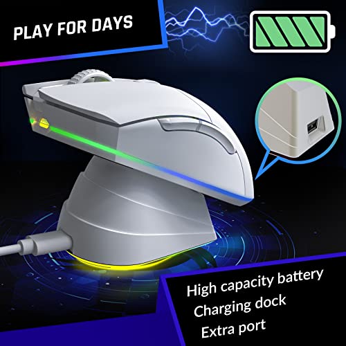 KLIM Blaze Pro Rechargeable Wireless Gaming Mouse with Charging Dock RGB - New Version - High-Precision Sensor and Long-Lasting Battery - Up to 6000 DPI - Great PC Gaming Mouse Wireless - White - Image 4