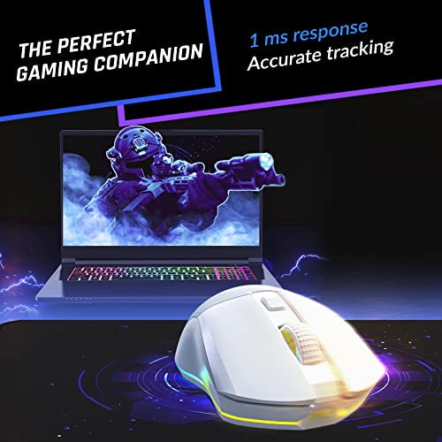 KLIM Blaze Pro Rechargeable Wireless Gaming Mouse with Charging Dock RGB - New Version - High-Precision Sensor and Long-Lasting Battery - Up to 6000 DPI - Great PC Gaming Mouse Wireless - White - Image 3