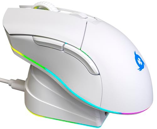 KLIM Blaze Pro Rechargeable Wireless Gaming Mouse with Charging Dock RGB - New Version - High-Precision Sensor and Long-Lasting Battery - Up to 6000 DPI - Great PC Gaming Mouse Wireless - White - Image 1