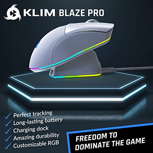 KLIM Blaze Pro Rechargeable Wireless Gaming Mouse with Charging Dock RGB - New Version - High-Precision Sensor and Long-Lasting Battery - Up to 6000 DPI - Great PC Gaming Mouse Wireless - White - Image 2