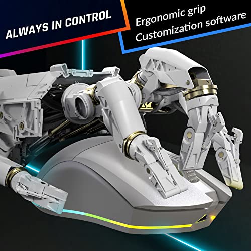 KLIM Blaze Pro Rechargeable Wireless Gaming Mouse with Charging Dock RGB - New Version - High-Precision Sensor and Long-Lasting Battery - Up to 6000 DPI - Great PC Gaming Mouse Wireless - White - Image 5