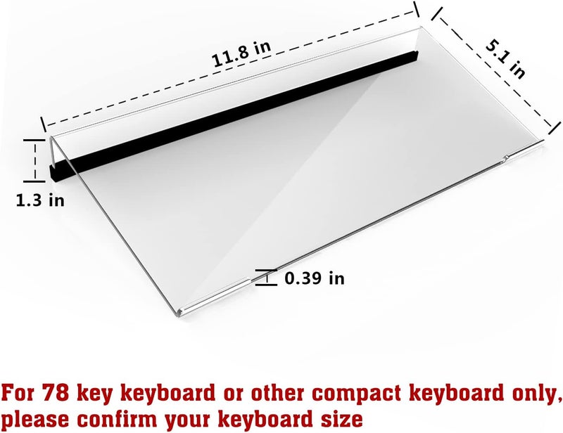 KOTEMON Mini Computer Keyboard Stand-11.8'' x 5.1''-Small Computer Keyboard Tray Acrylic Keyboard Holder for 78 Keys Universal Compact Keyboard, with Black Silicone Strip, Clear - Image 2